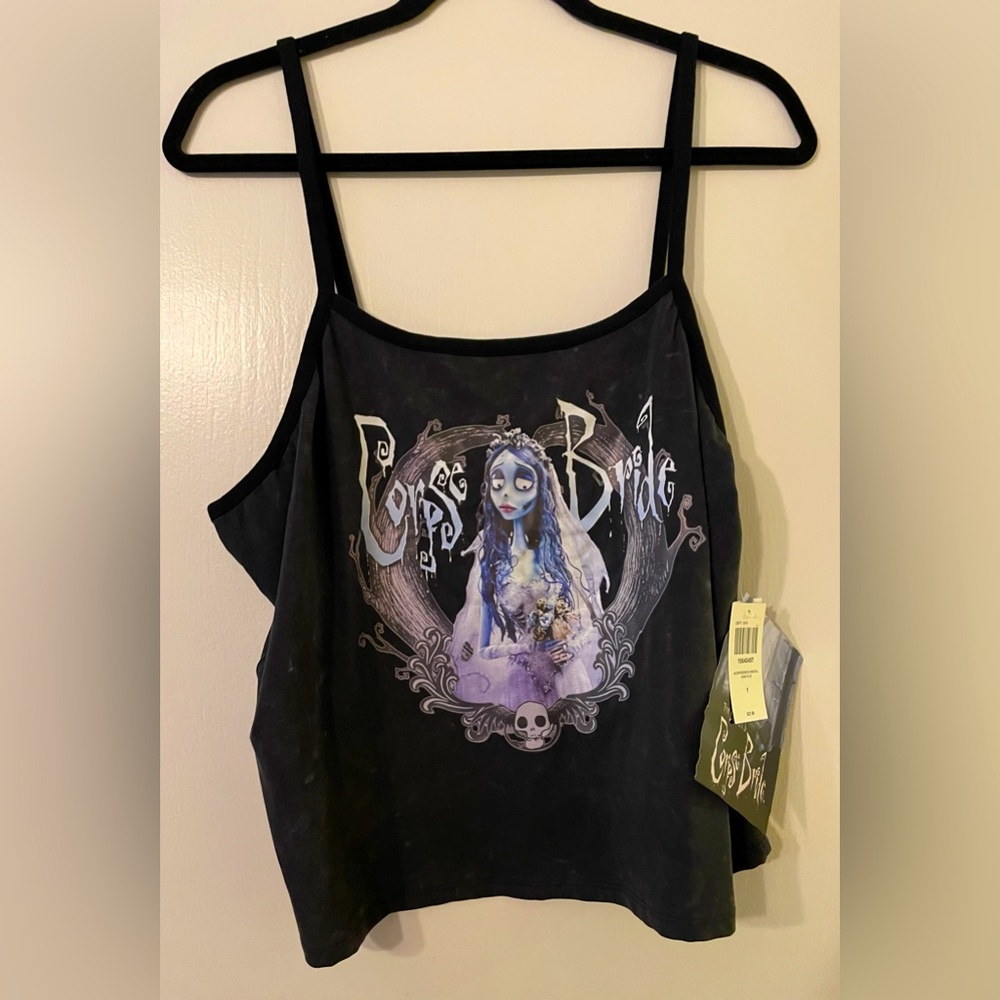 NWT Corpse Bride Emily Crop Cami Mineral Wash Tank Women's Tim Burton Sz 1XL